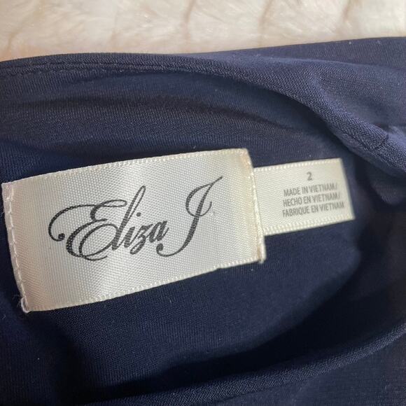 ELIZA J Navy Blue Green Tank Dress Maxi 2 Small Tie Waist Jersey Scarf Print - Picture 2 of 5